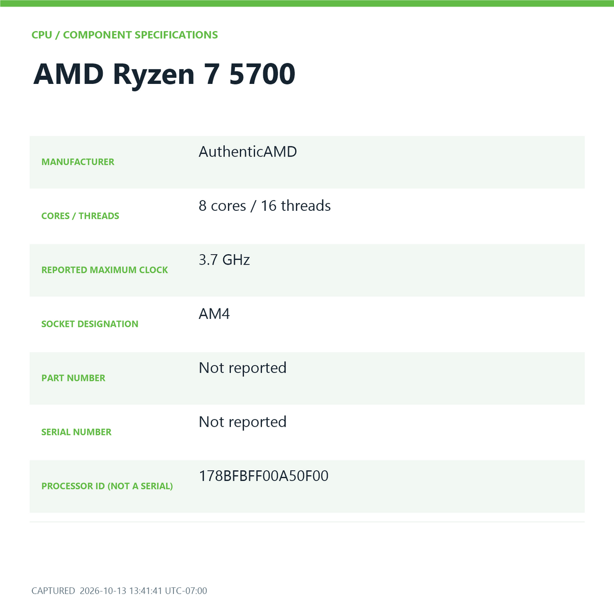 AMD Ryzen 7 5700 3.70GHz 8 Core 100-000000743 16 Thread AM4