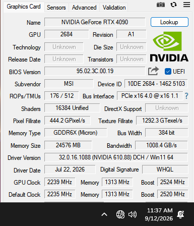 MSI GeForce RTX 4090 Gaming Trio OC 24GB GDDR6X Graphics Card