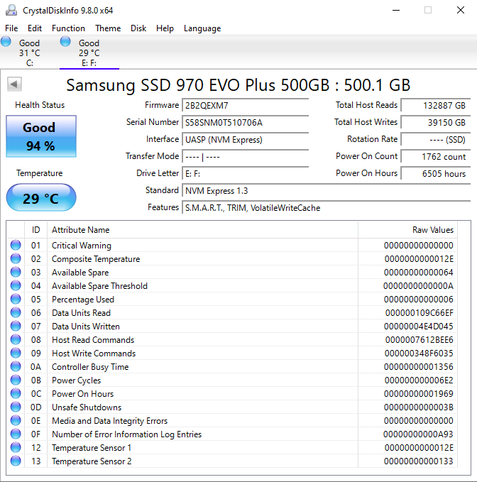 Samsung 2280mm 970 EVO Plus 500GB M.2 NVMe Gen 4.0 x 4 SSD MZVLB500HBJQ