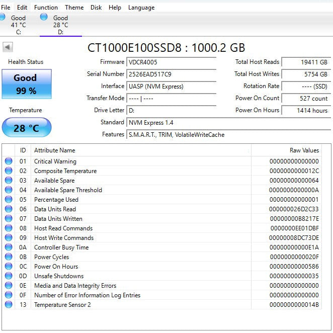 Crucial 2280mm E100 1TB M.2 NVMe Gen 4.0 x 4 SSD CT1000E100SSD8