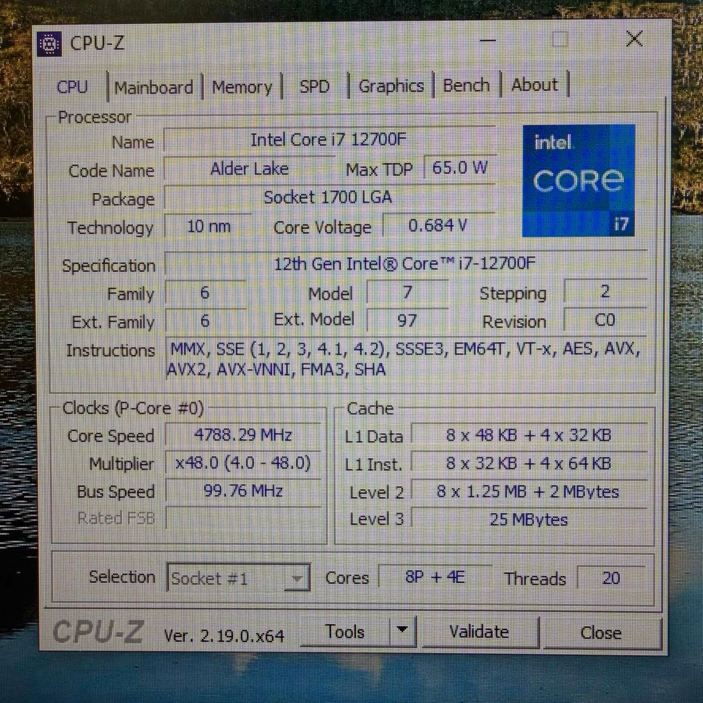Intel Core i7-12700F 2.10GHz 12 Core SRL4R 20 Thread LGA 1700