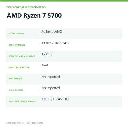 AMD Ryzen 7 5700 3.70GHz 8 Core 100-000000743 16 Thread AM4