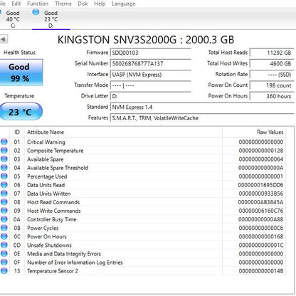 Kingston NV3 2TB M.2 2280 NVMe PCIe Gen4 x4 Internal SSD SNV3S