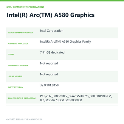 AsRock Arc A580 Challenger 8GB GDDR6 Graphics Card 90-GA3JZZ-00UANZ