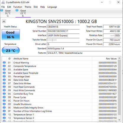 Kingston 2280mm NV2 1TB M.2 NVMe Gen 4.0 x 4 SSD SNV2S/1000G