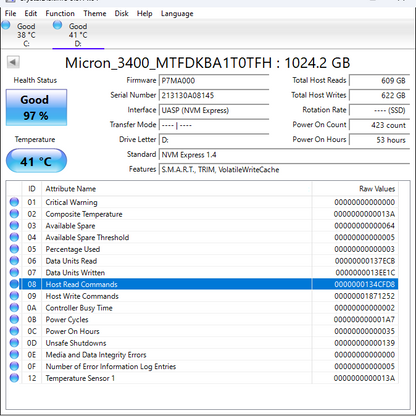 Micron 2280mm MTFDKBA10TFTH 1TB M.2 NVMe Gen 4.0 x 4 SSD