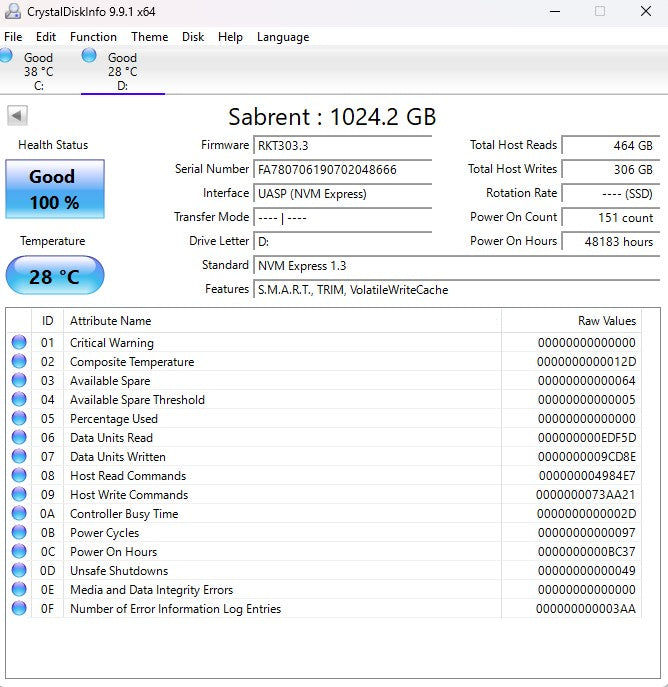 Sabrent 2280mm Rocket 1TB M.2 NVMe Gen 4.0 x 4 SSD SB-ROCKET-1TB