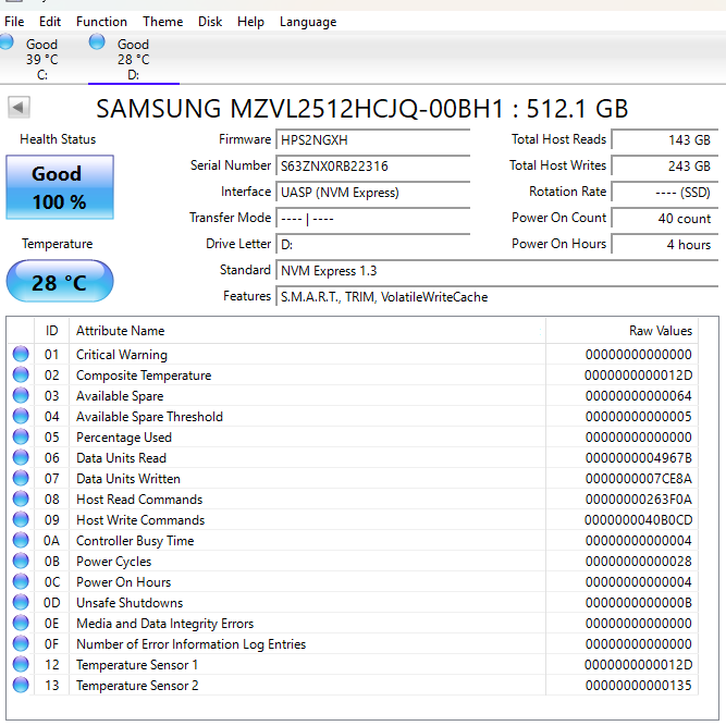 Samsung 2280mm MZ-VL25120 512GB M.2 NVMe Gen 4.0 x 4 SSD MZVL2512HCJQ