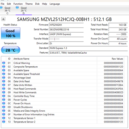 Samsung 2280mm MZ-VL25120 512GB M.2 NVMe Gen 4.0 x 4 SSD MZVL2512HCJQ
