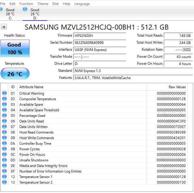 Samsung 2280mm MZ-VL25120 512GB M.2 NVMe Gen 4 x 4 SSD MZVL2512HCJQ
