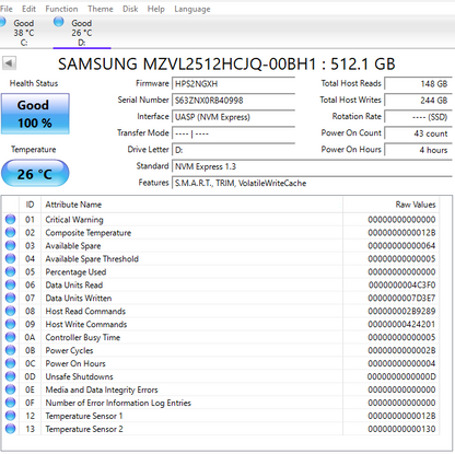 Samsung 2280mm MZ-VL25120 512GB M.2 NVMe Gen 4 x 4 SSD MZVL2512HCJQ
