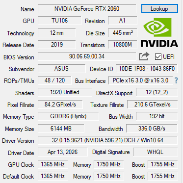 Asus GeForce RTX 2060 Dual 6GB GDDR6 Graphics Card