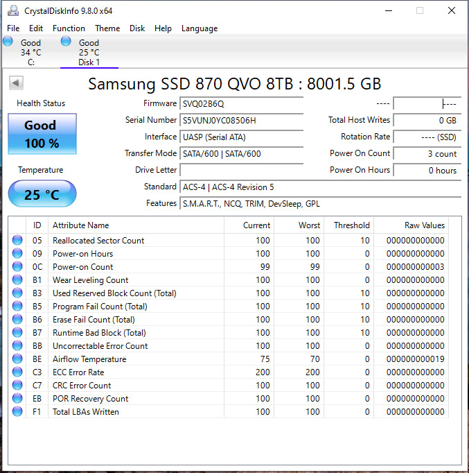 New Samsung 2.5" 870 QVO 8TB SATA III 6Gbps SSD MZ-77Q8T0