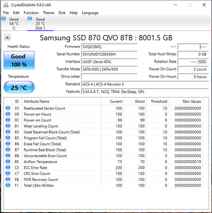 New Samsung 2.5" 870 QVO 8TB SATA III 6Gbps SSD MZ-77Q8T0